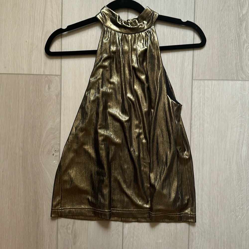 Anthropologie GOLD METALLIC HALTER NWT XS